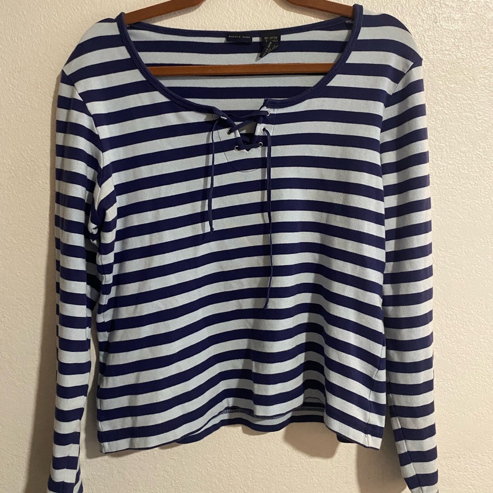 Navy and White Striped Long Sleeve Top, Size XL but fits like a medium